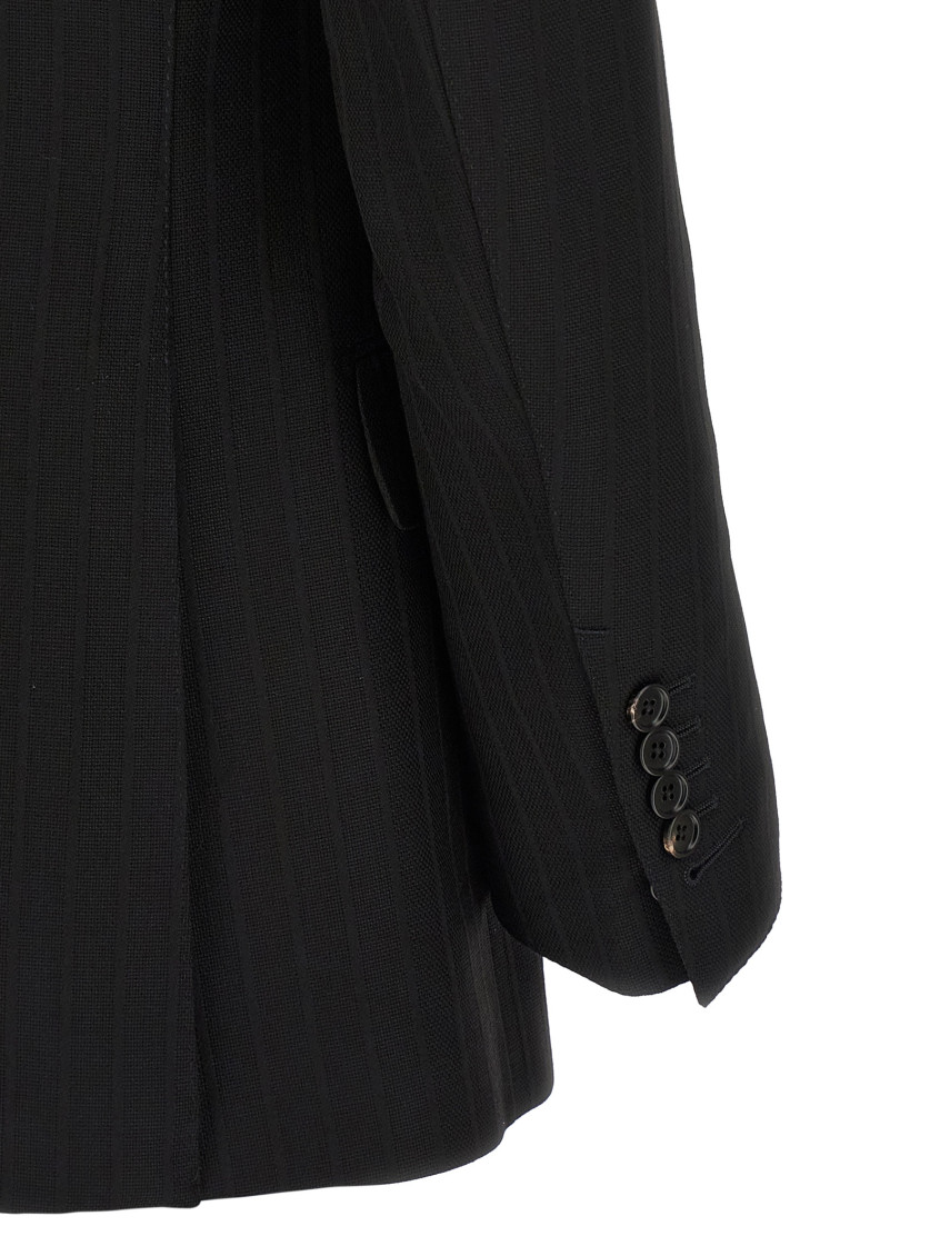Solid Satin Stripe Double Breasted Jacket Jackets Black