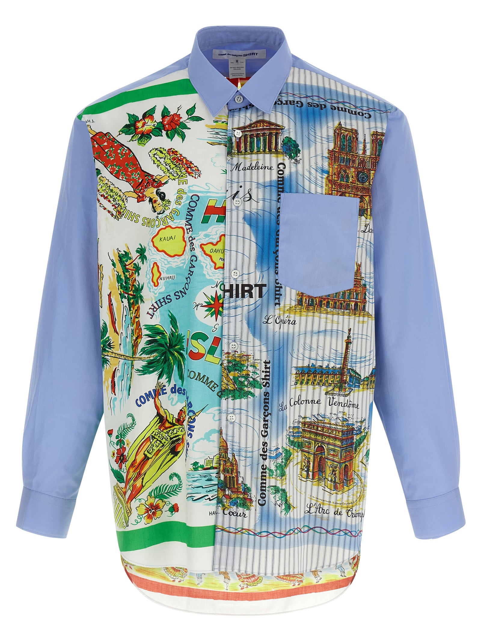 Patchwork-Printed Cotton Poplin Shirt — Blue