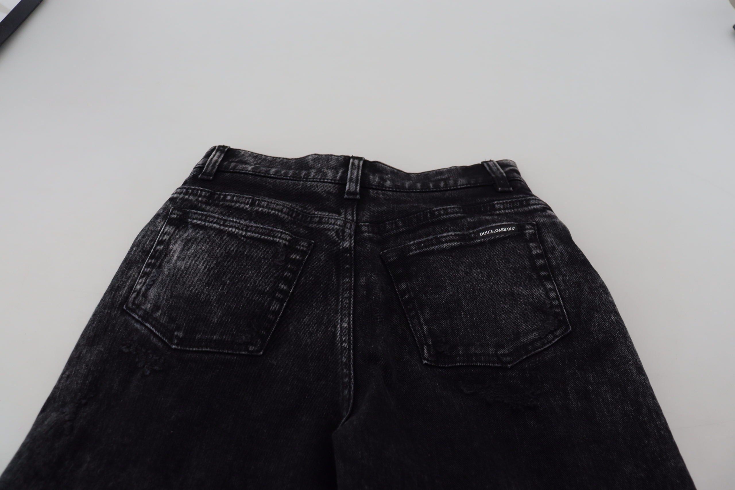 High-Waist Washed Denim Jeans — Black