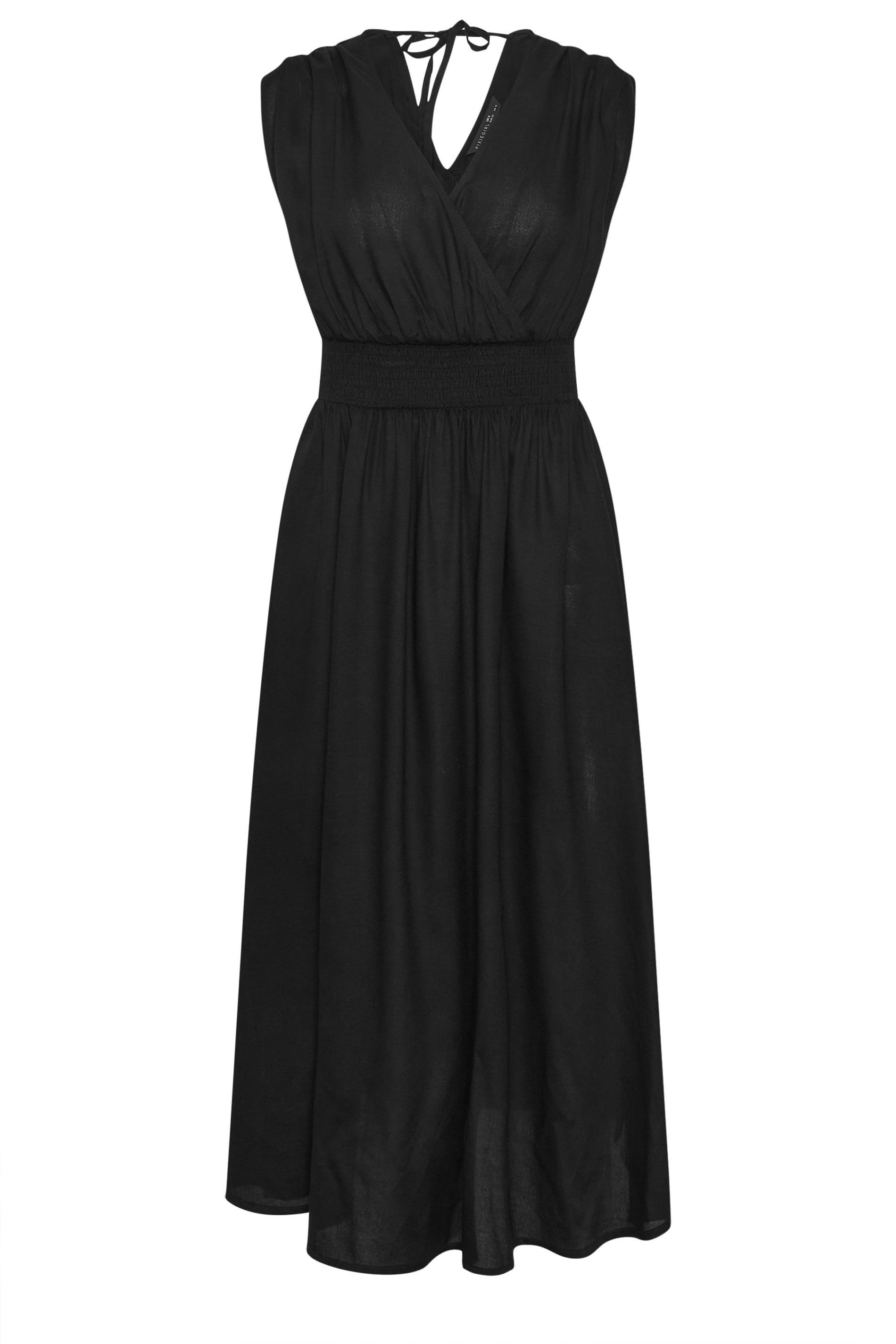 Pixiegirl Petite Shirred Waist Midi Dress In Black