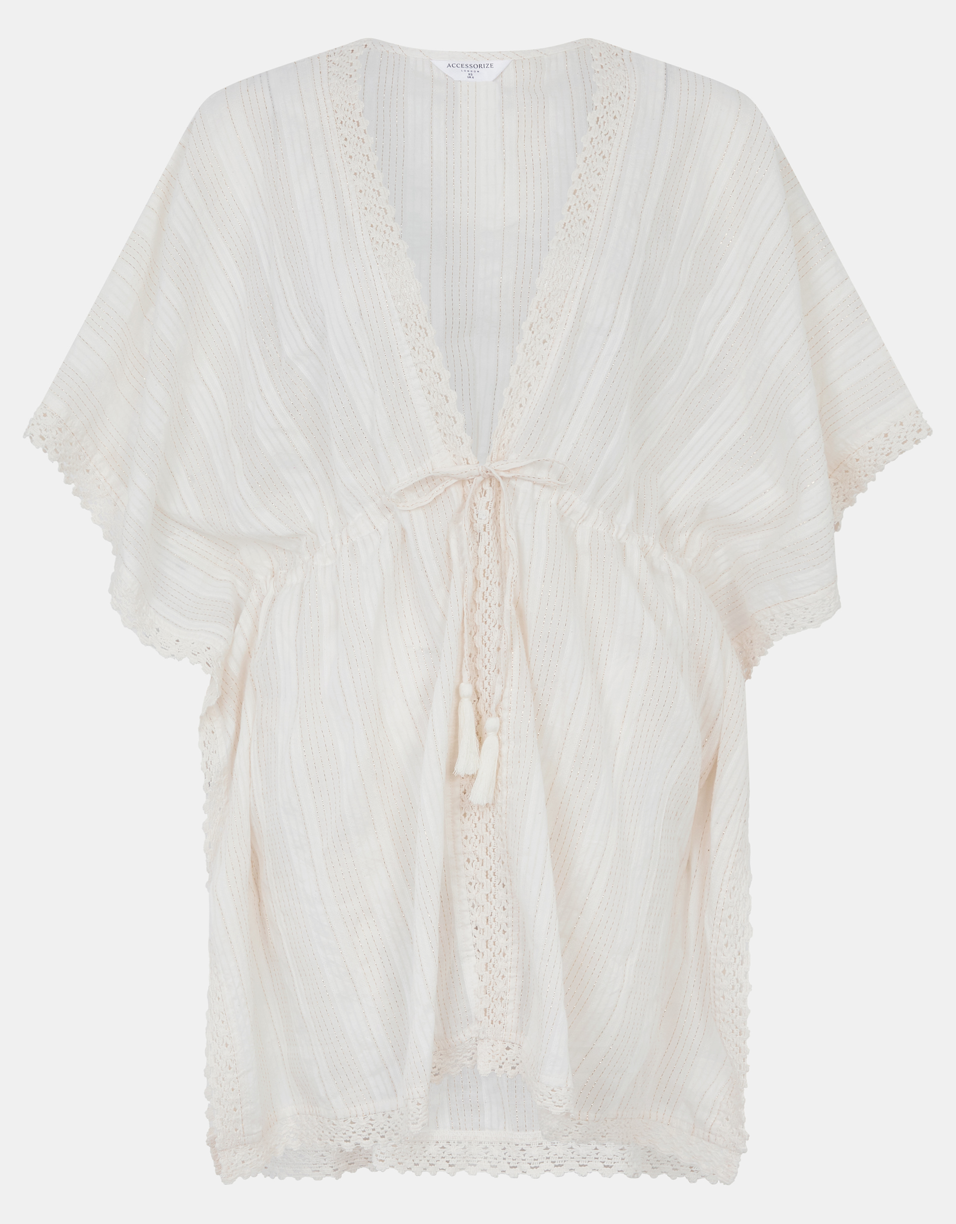 Lace Trim Mini Kaftan Ivory