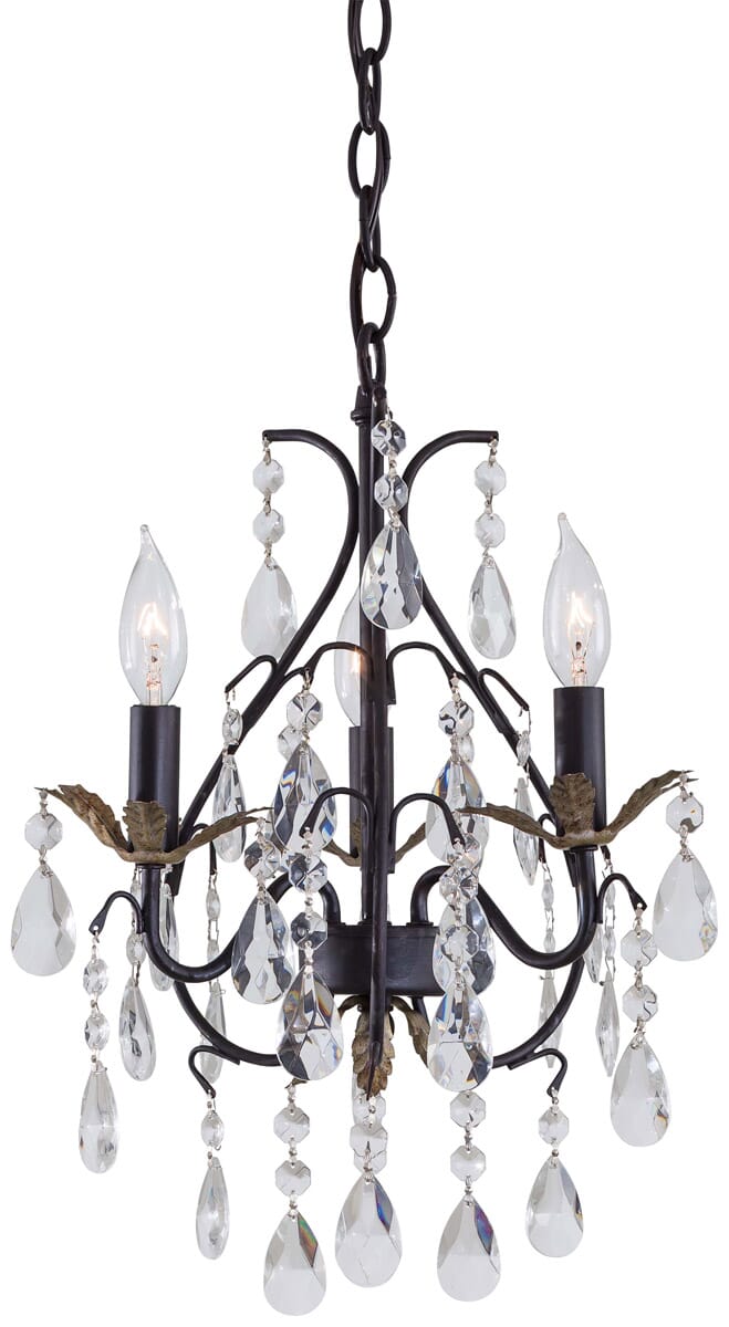 3-Light 13" Traditional Chandelier in Castlewood Walnutt with Silver Highlight