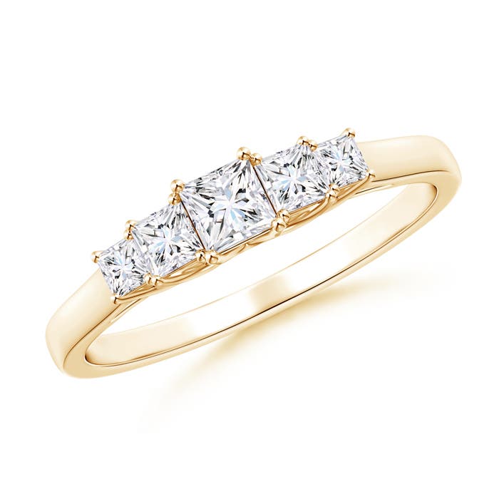 Angara 0.46 Carat Graduated Princess-Cut Trellis Diamond Five Stone Ring in 18K Yellow Gold