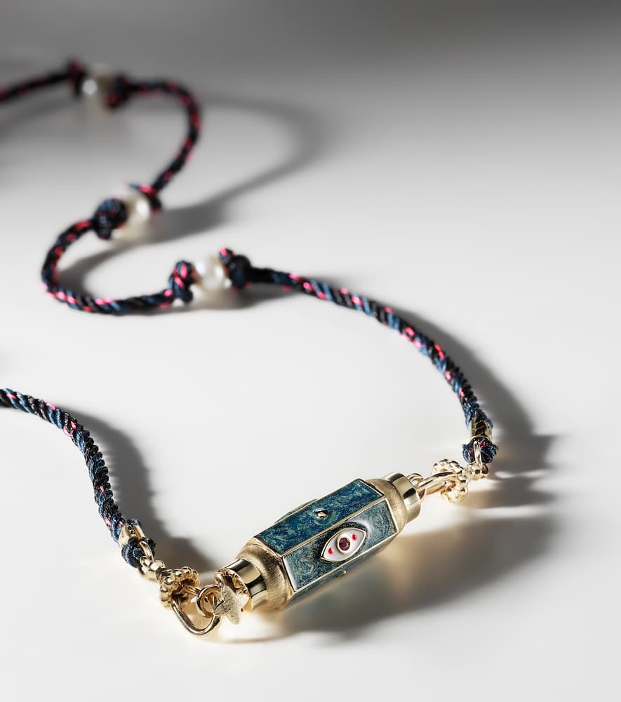 Marie Lichtenberg Evil Eye 14kt gold and enamel locket necklace with rubies