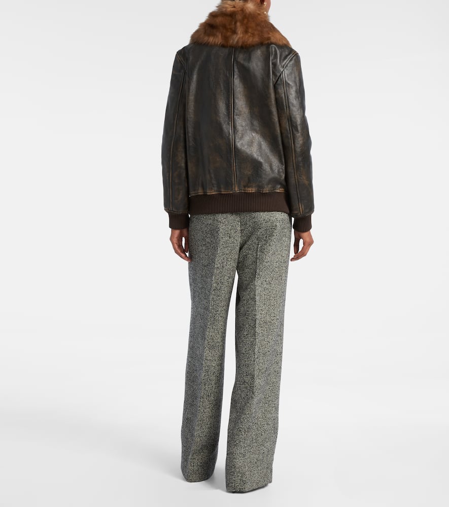 Shearling-trimmed leather bomber jacket