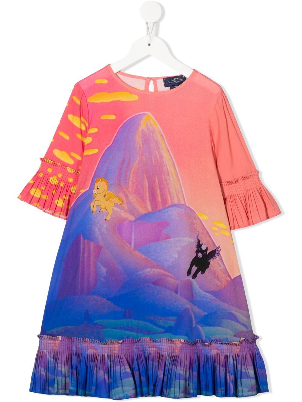 Ruffled graphic-print dress - Blue