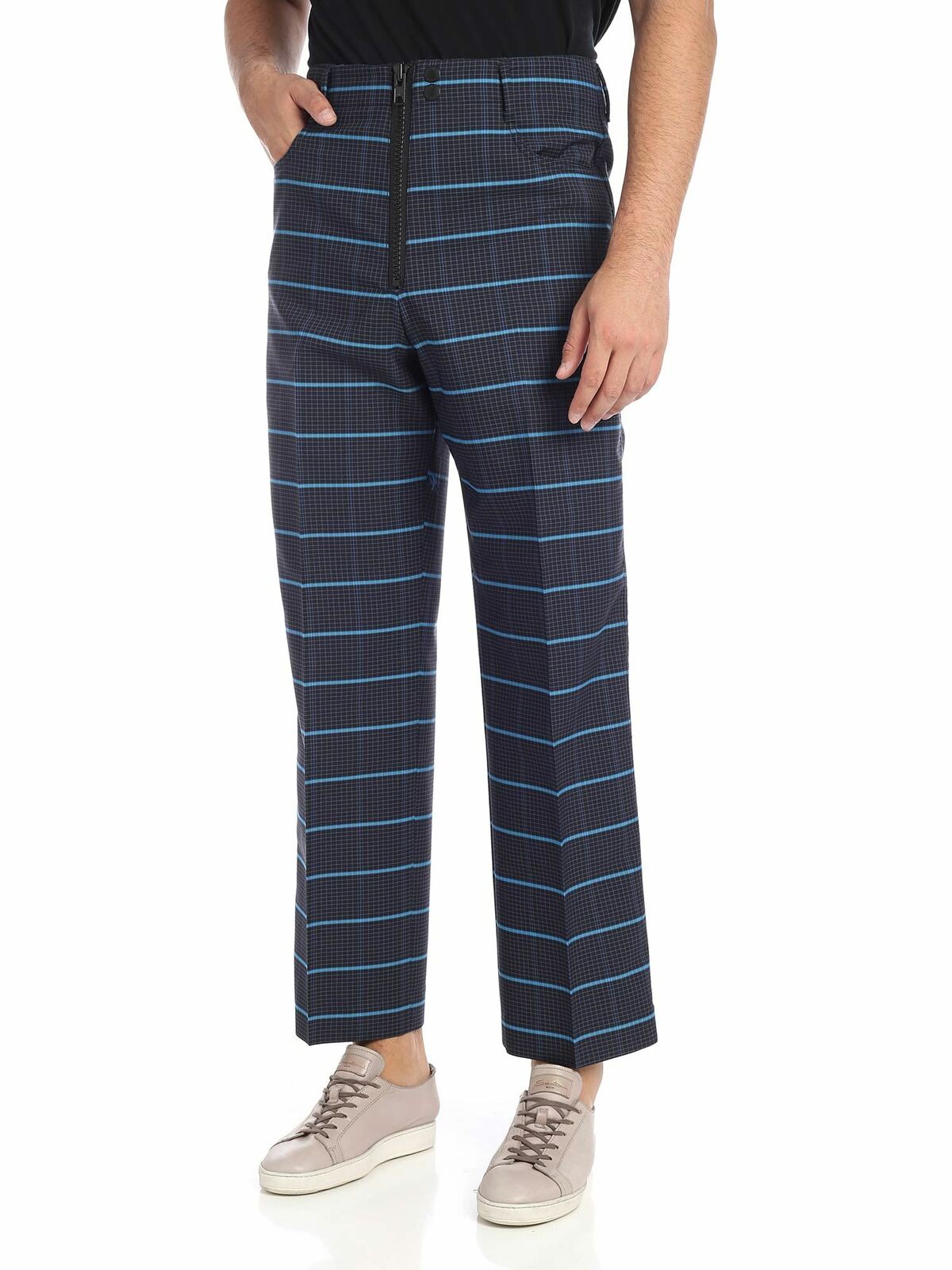 Blue check pattern trousers Collaboration Mem