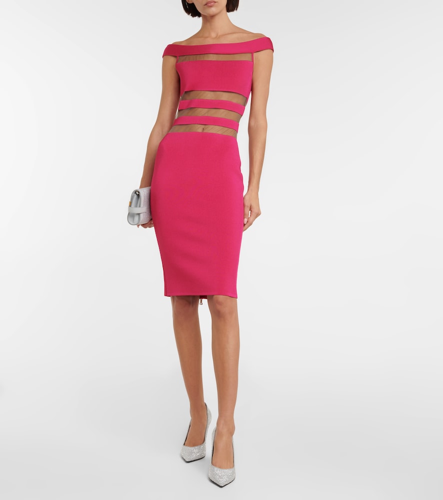 Off-shoulder mesh-paneled minidress