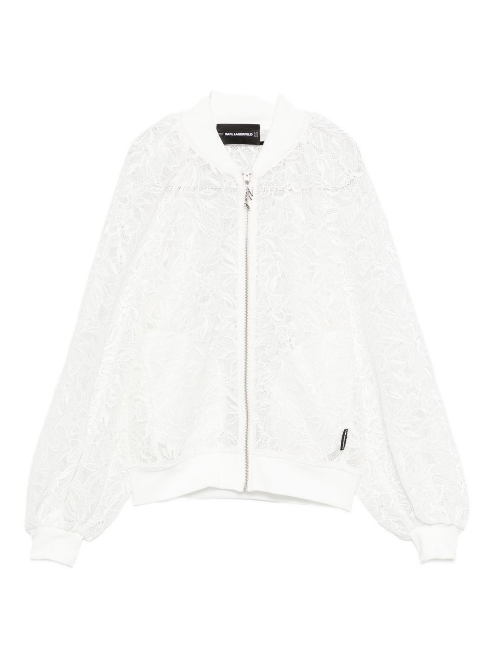 Floral-lace bomber jacket - White