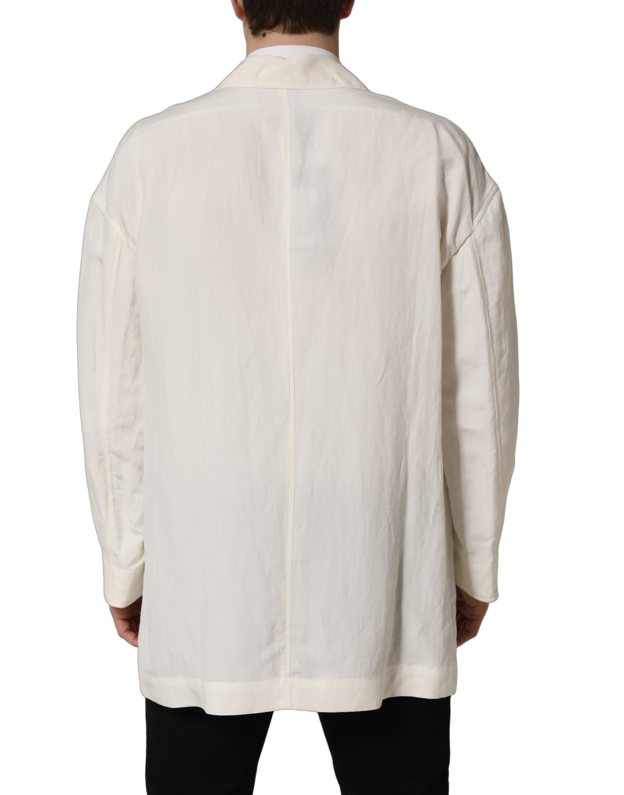 Flax and Silk Single-Breasted Blazer — White