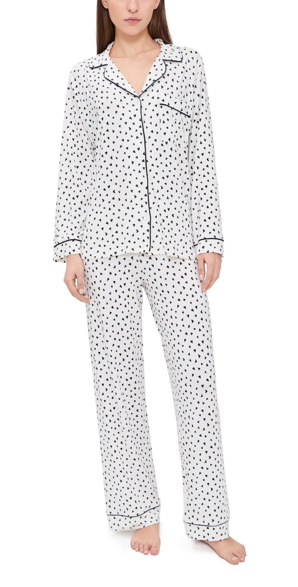 Gisele Printed Long Pajama Set Heart To Heart Black/Black