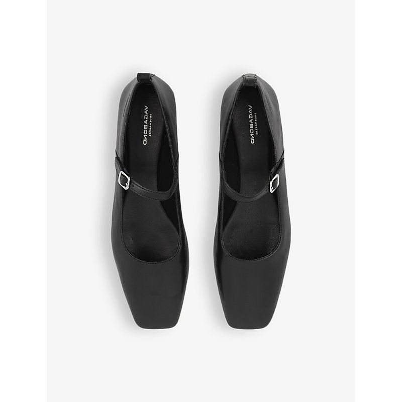 Womens Black Delia Leather Mary Jane Flats
