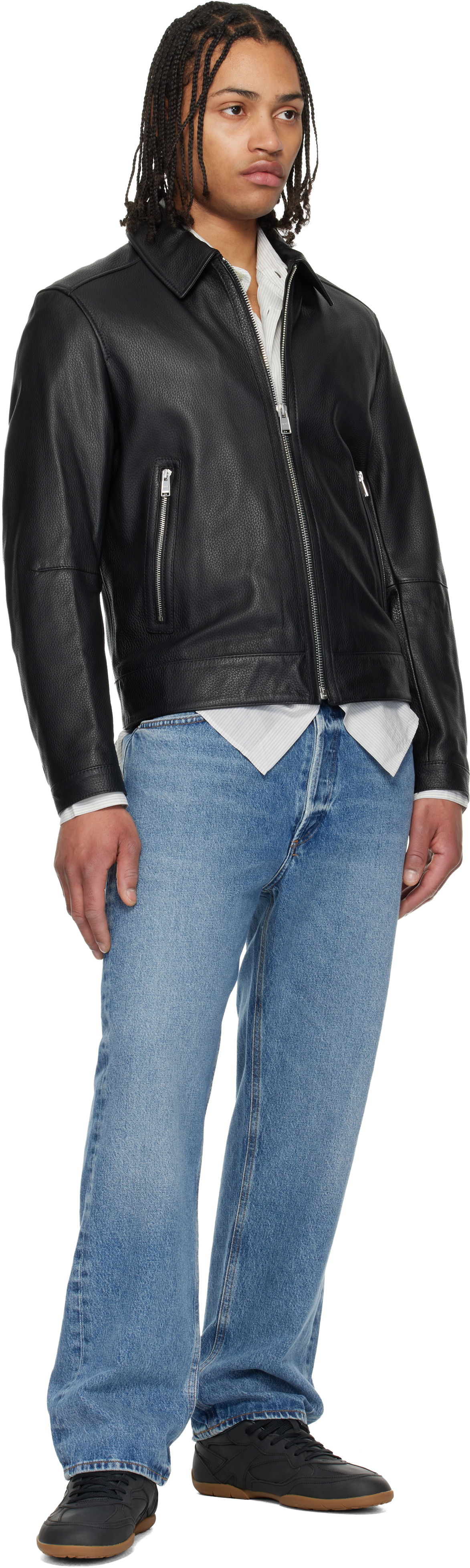 Black Regular Fit Leather Jacket