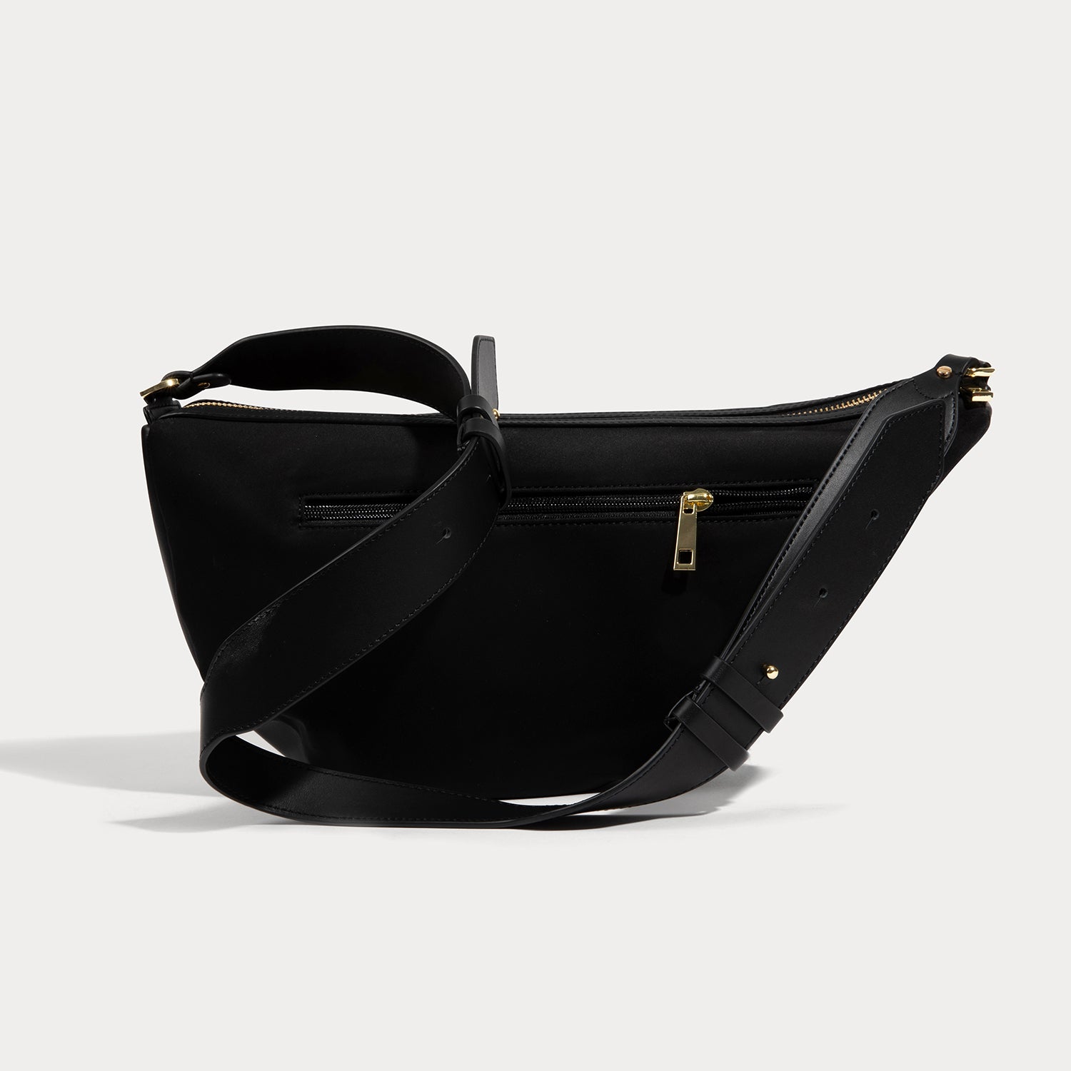 Daphne Half Moon Bag in Black/Gold | Genuine Leather |