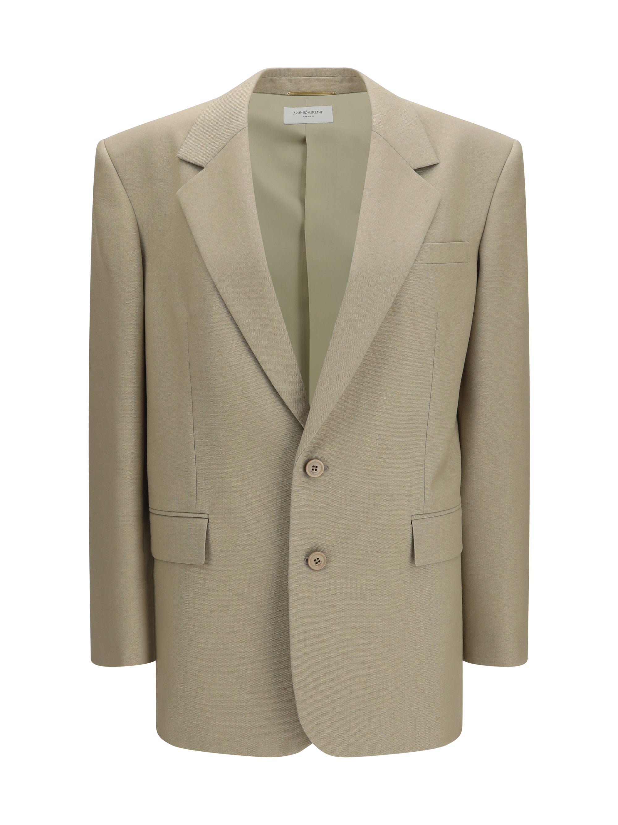 Wool and Silk Single-Breasted Blazer — Beige