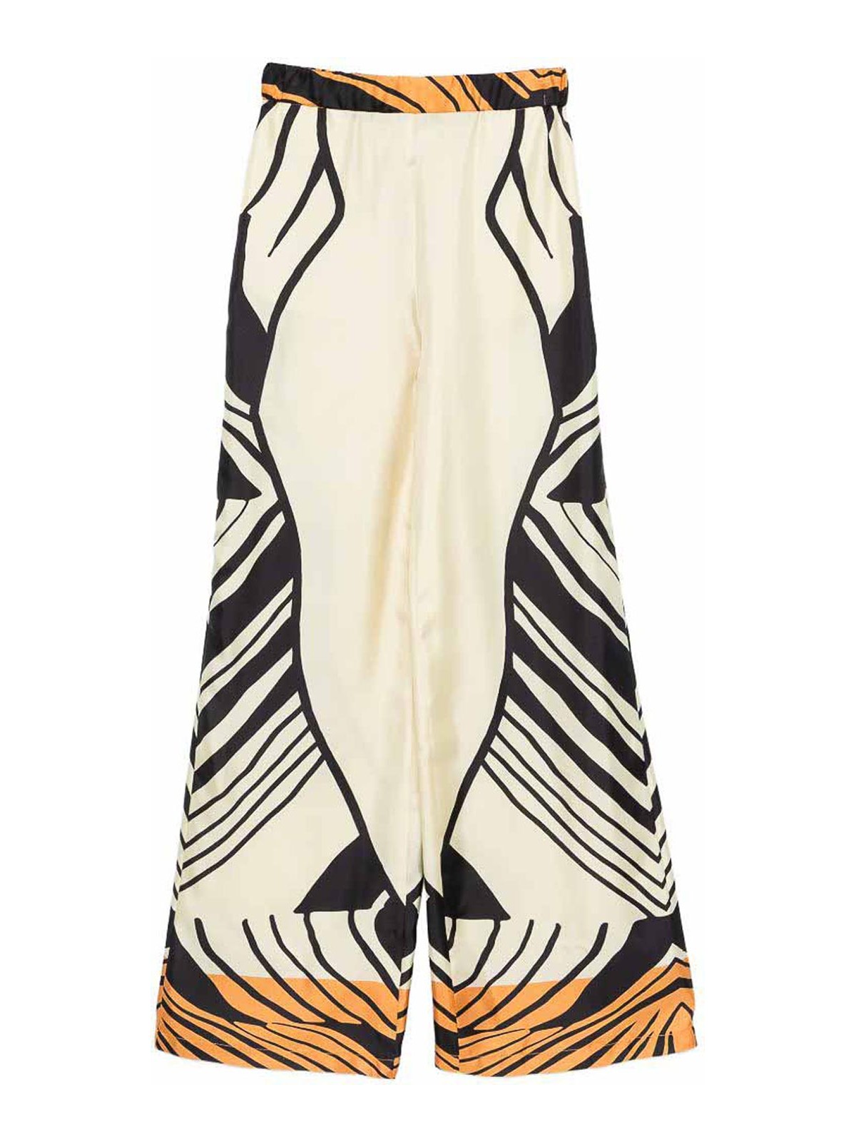 Abstract-Pattern Trousers In Ivory/Black Silk