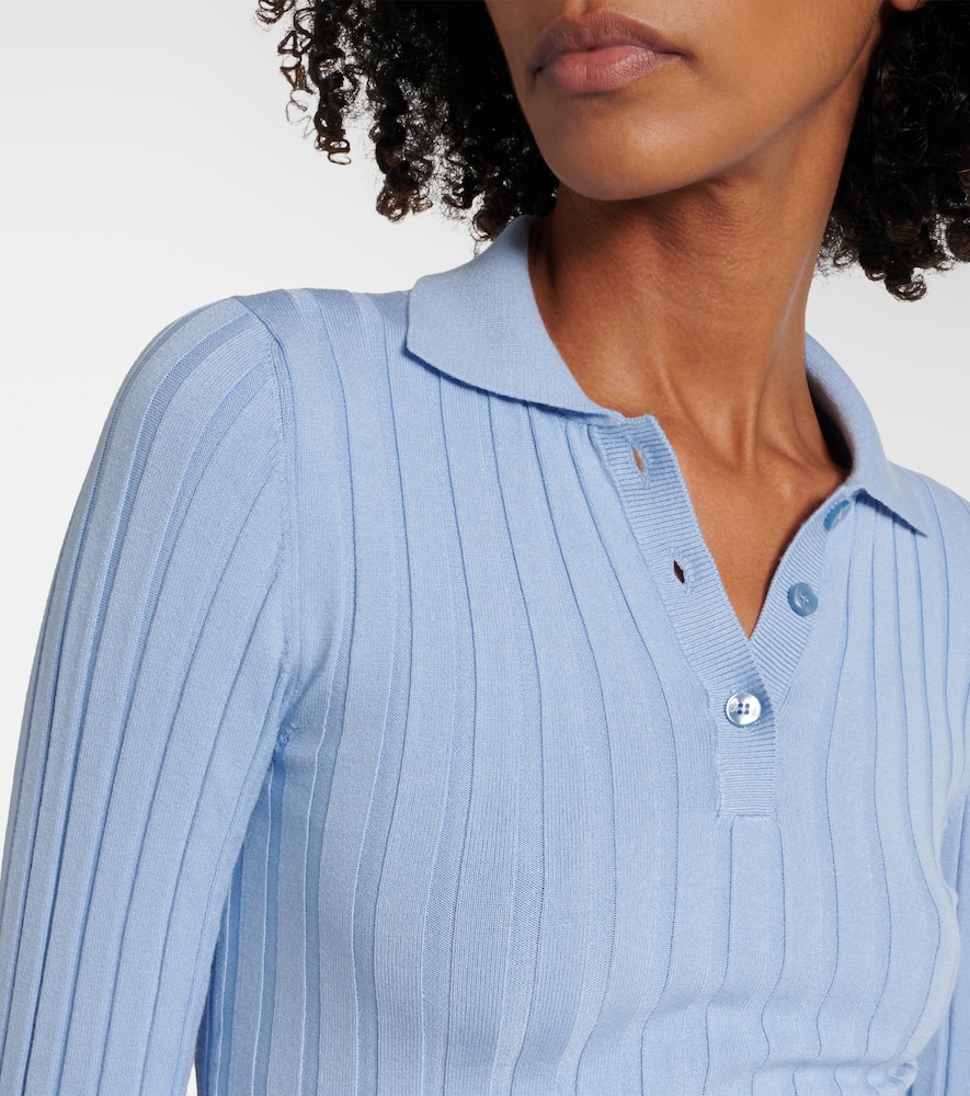 Ribbed-knit cropped polo sweater