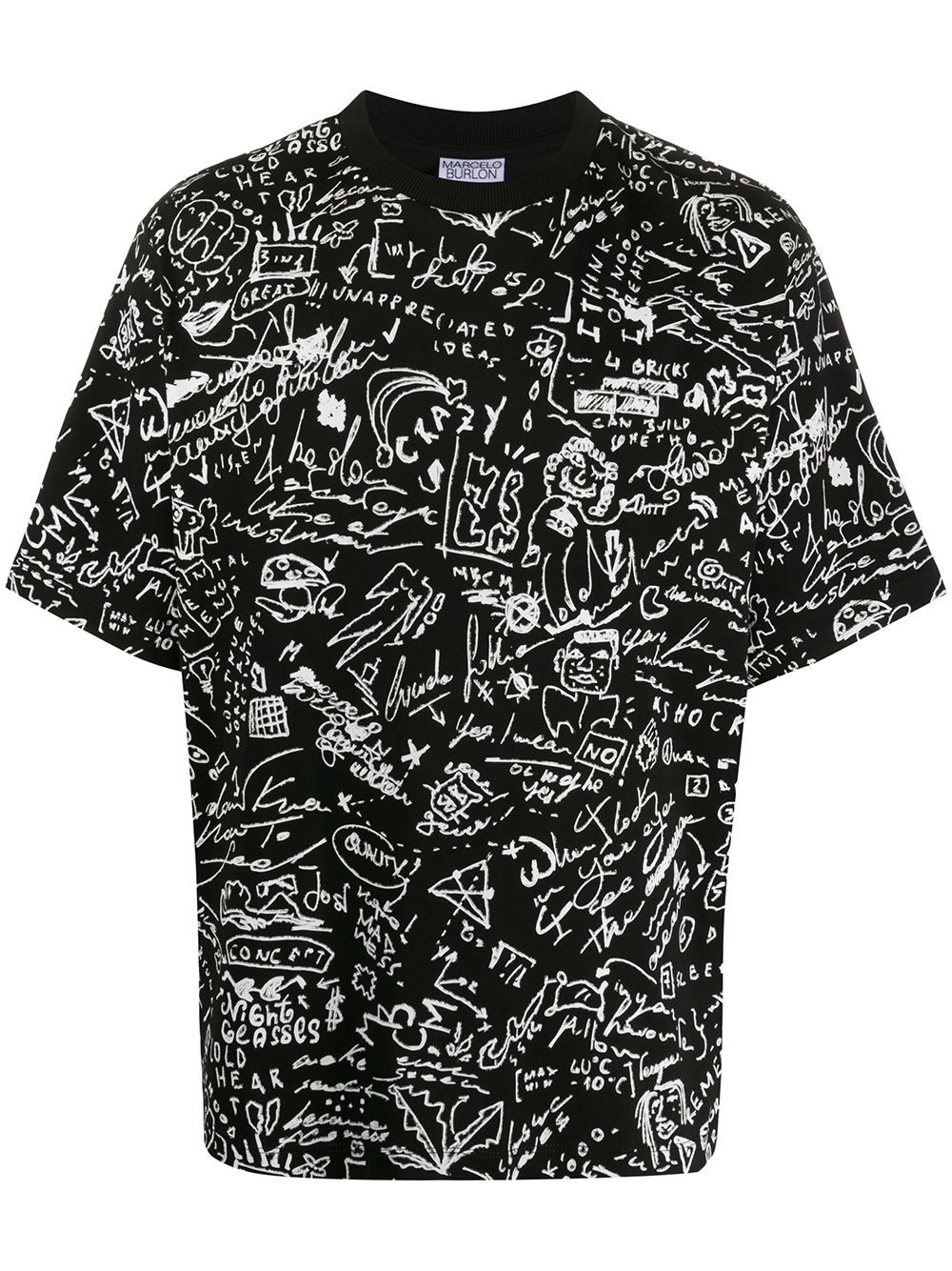 Doodle print T-shirt - 1001 BLACK WHITE