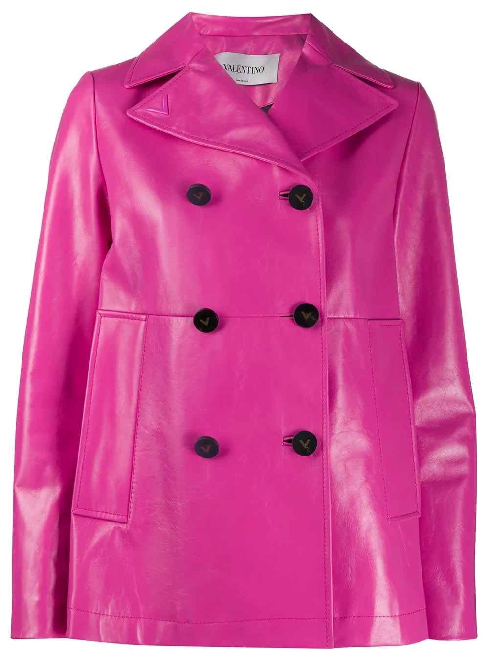 Double-Breasted Leather Blazer — Pink