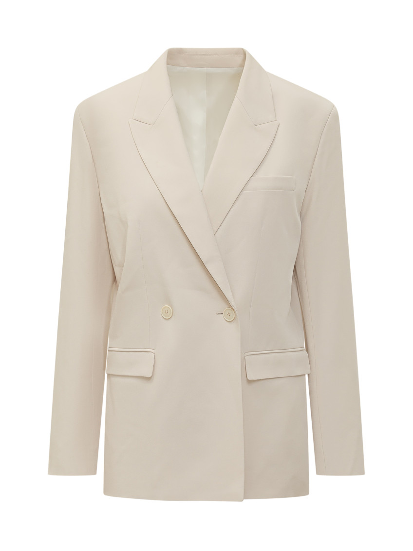 Beige Solid Notched Lapel Blazer