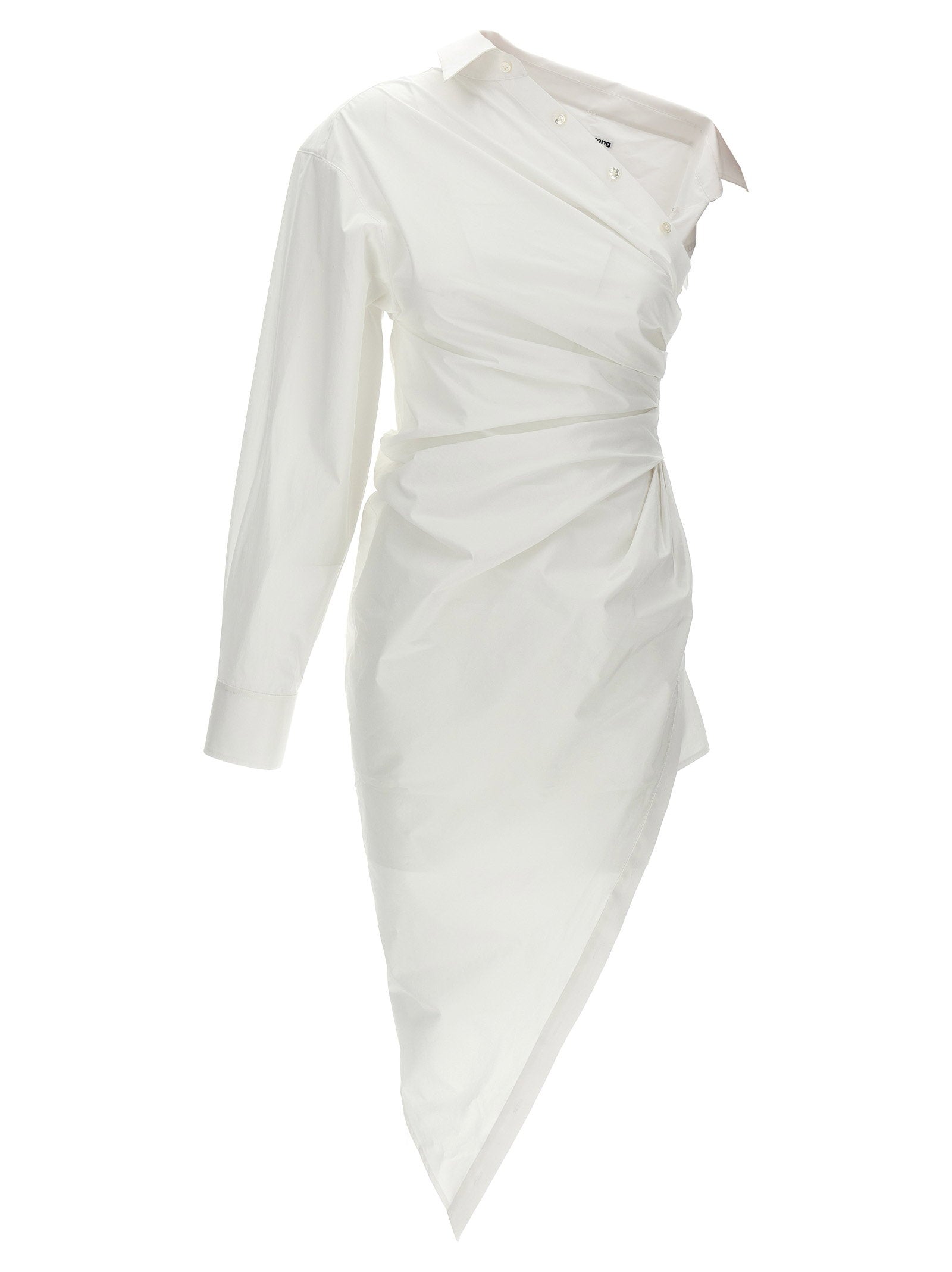 Asymmetrical One-Shoulder Cotton Shirt Dress — White