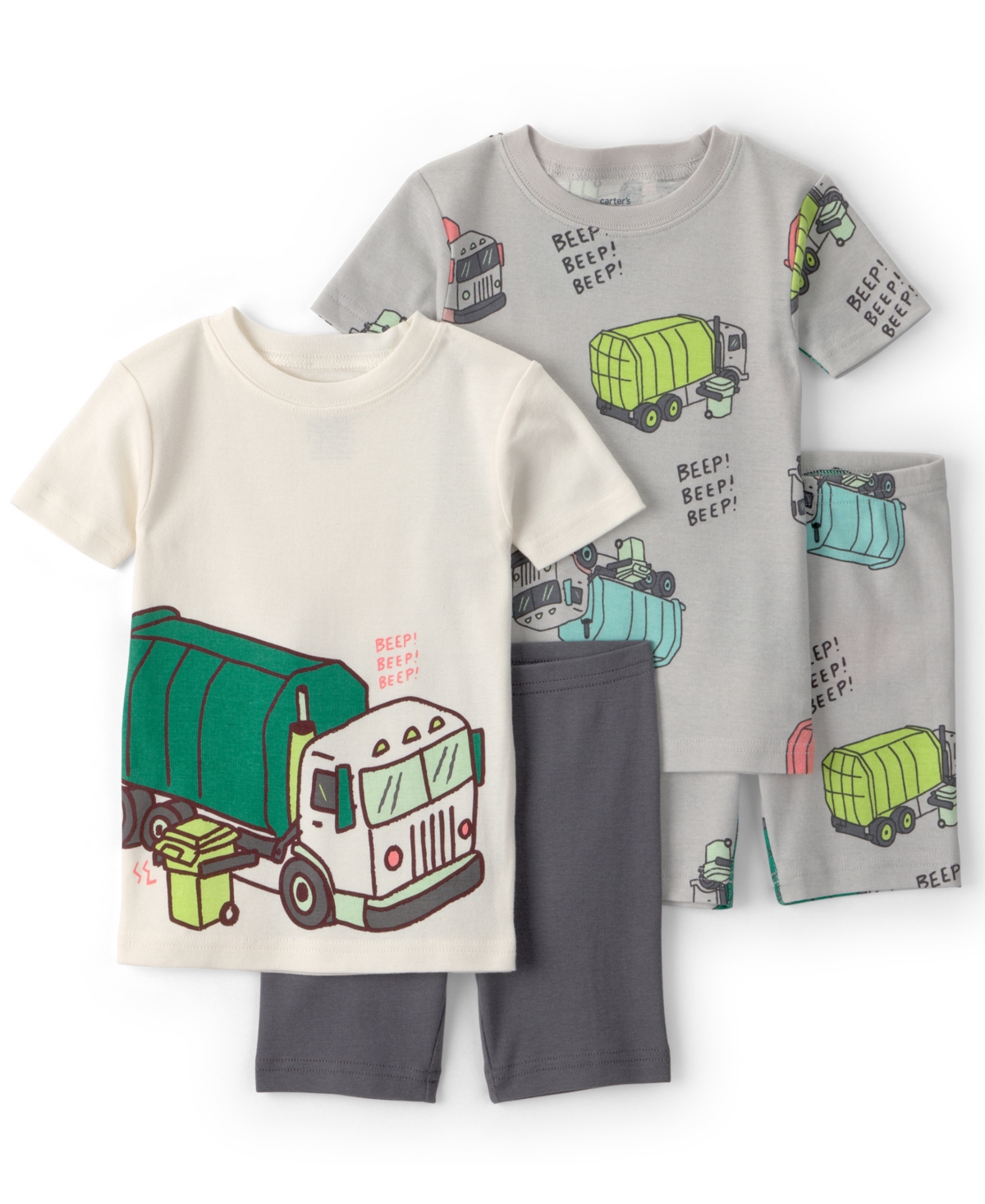 Boys' Toddler 2T-5T Short-Sleeve T-Shirt and Snug-Fit Shorts, 4-Piece Pajama Set - Gray/White