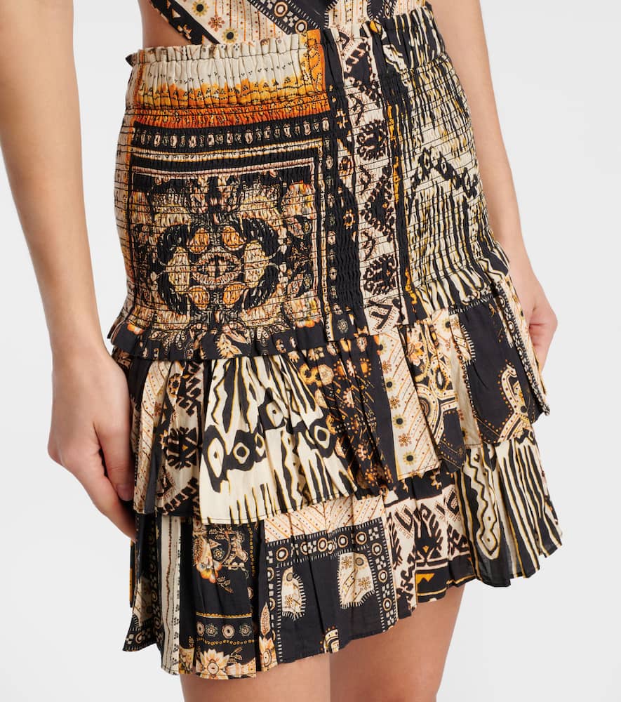 Naomi shirred printed cotton miniskirt