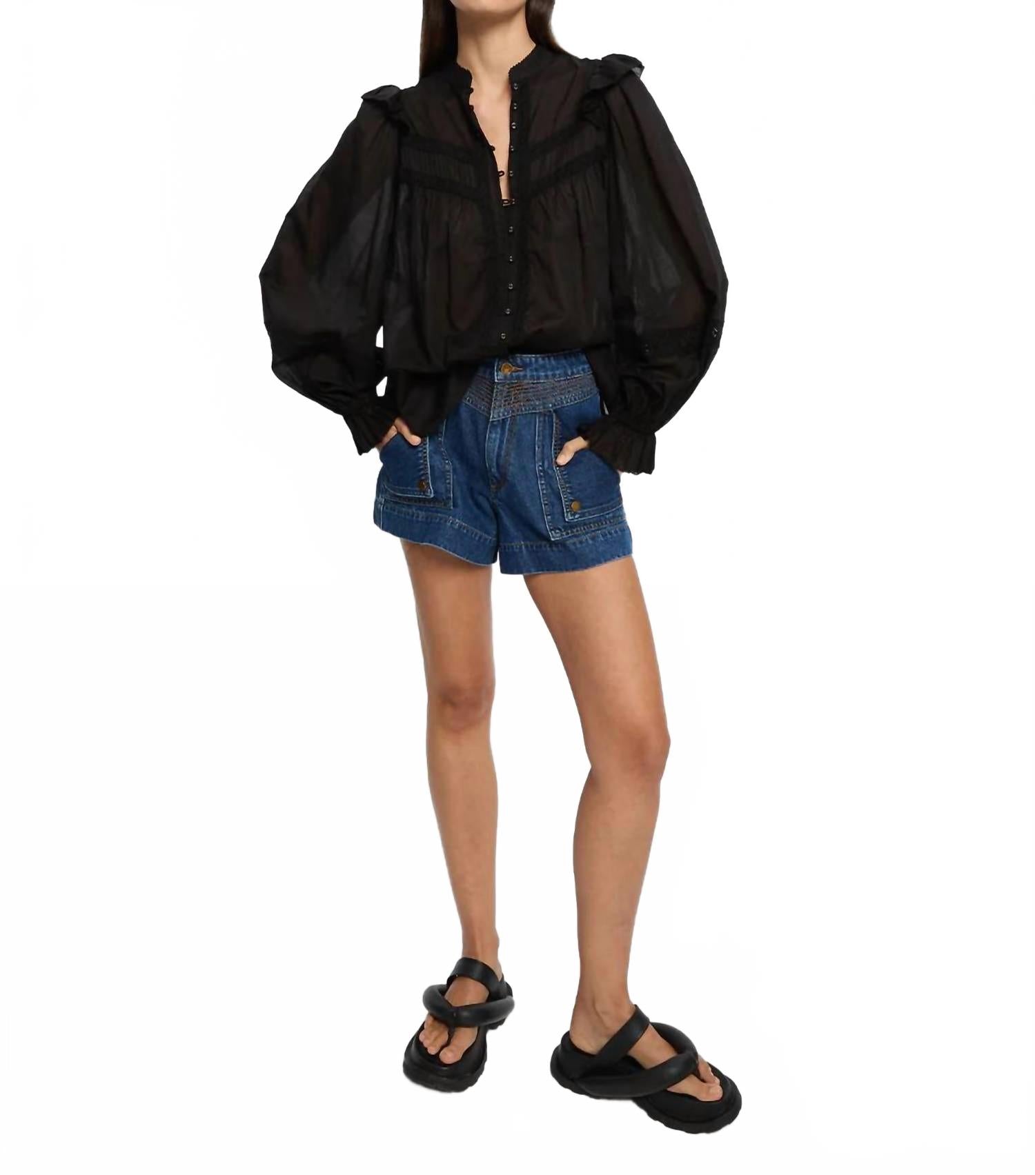 Isabella Blouson Sleeve Blouse In Black