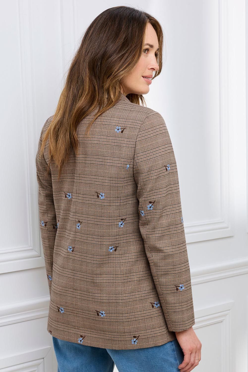 Cotton Traders Women's Embroidered Check Jacket in Brown