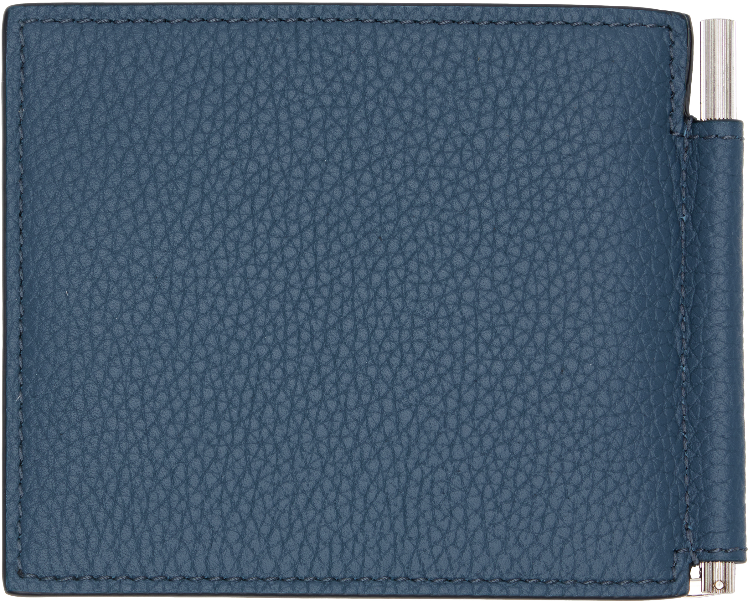 Blue Grain Leather Money Clip Wallet