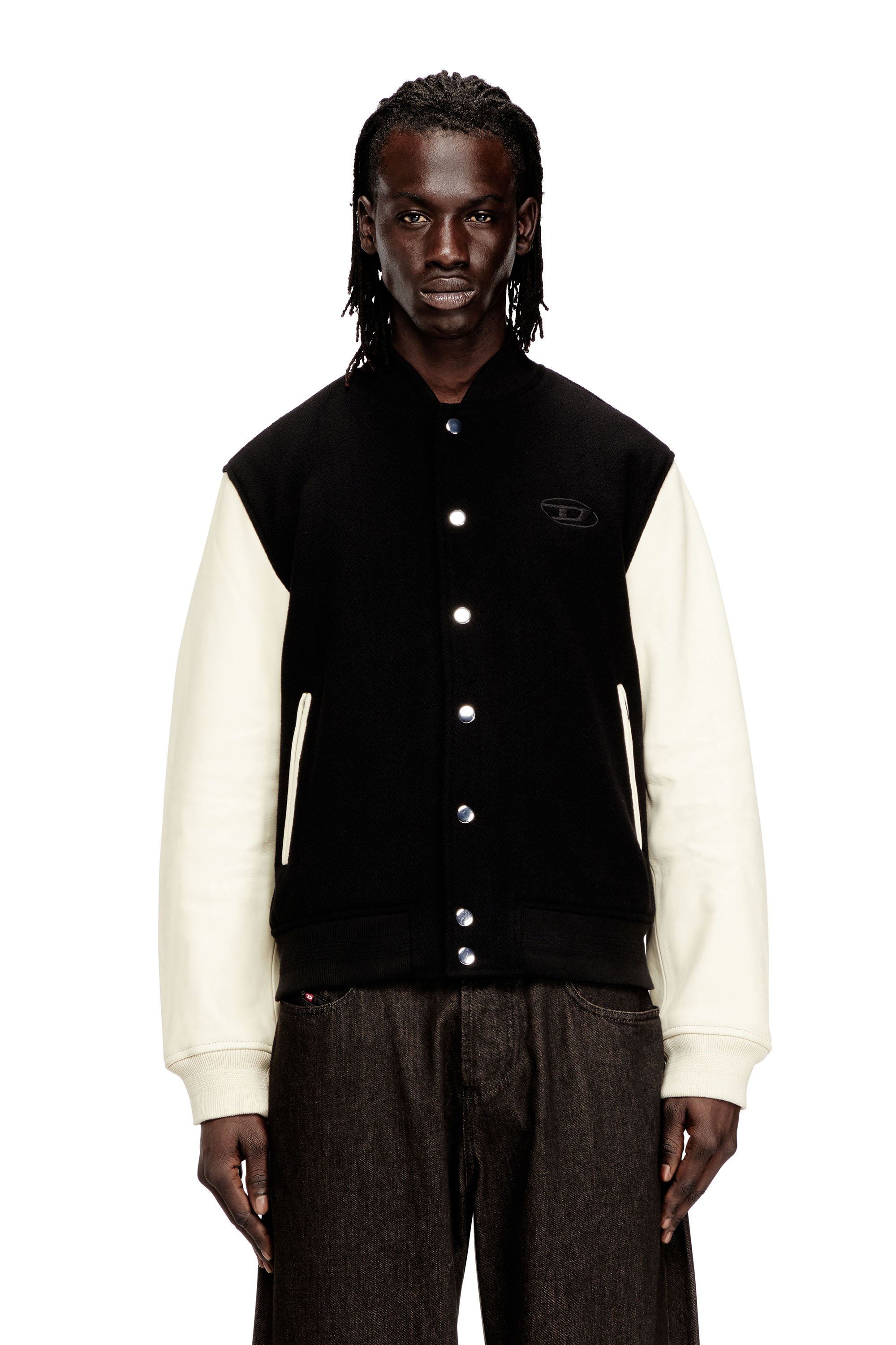 Bomber jacket in wool blend and leather - Leather jackets - Man - Multicolor