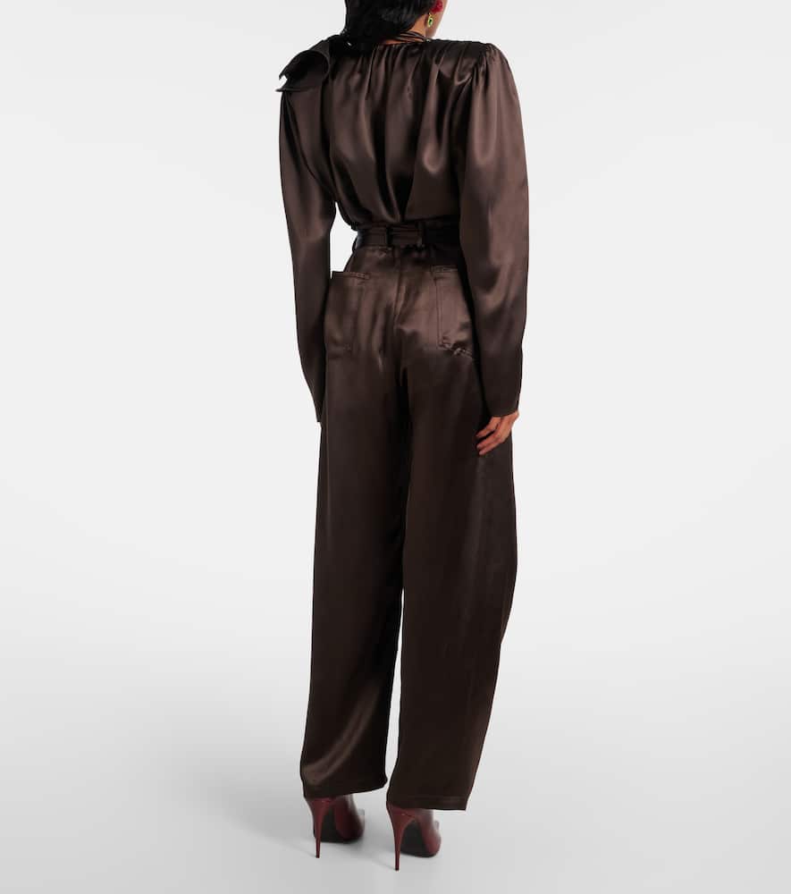Silk-blend satin straight pants