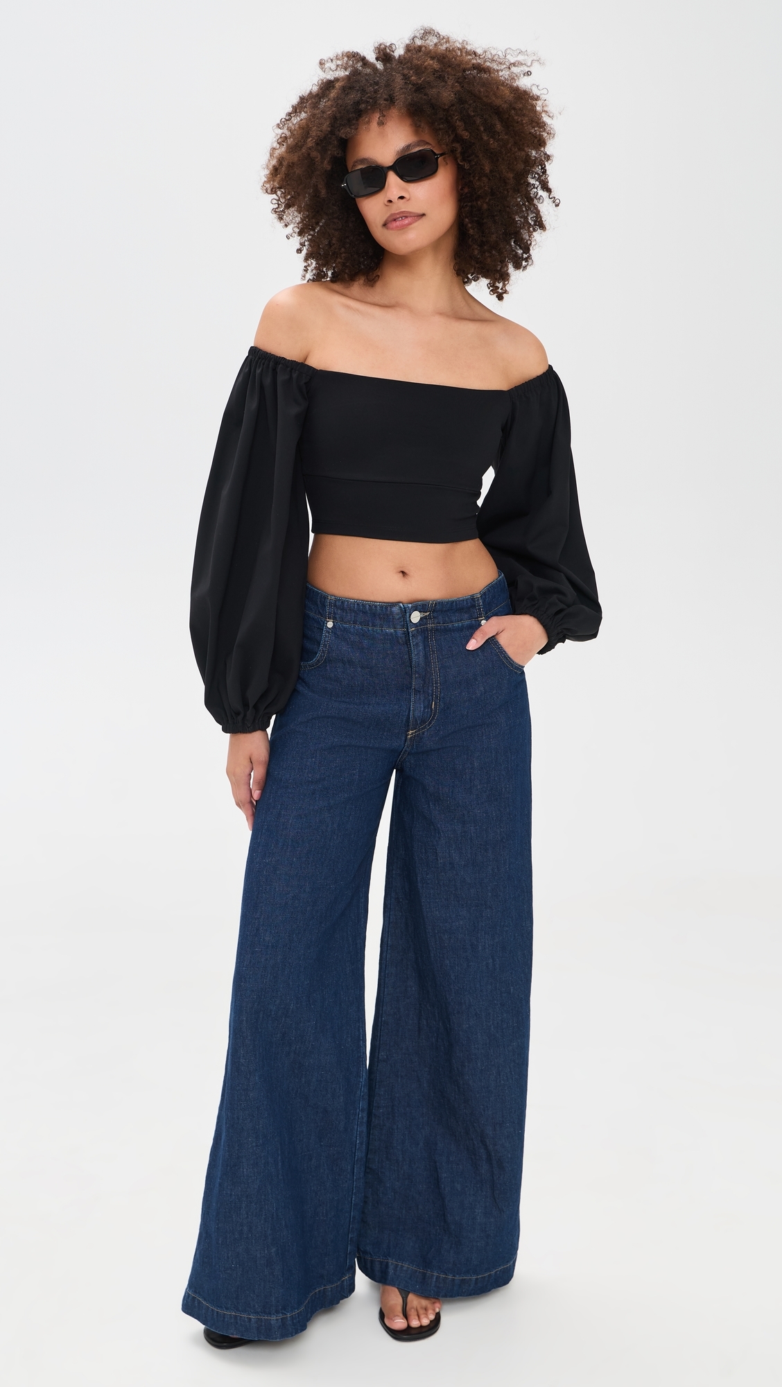 Off Shoulder Puff Top Black