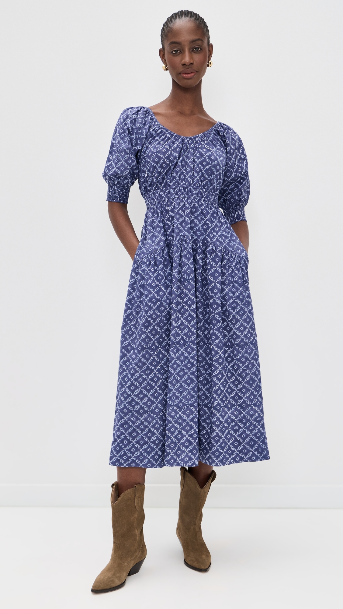 Abby Dress Indigo Lattice