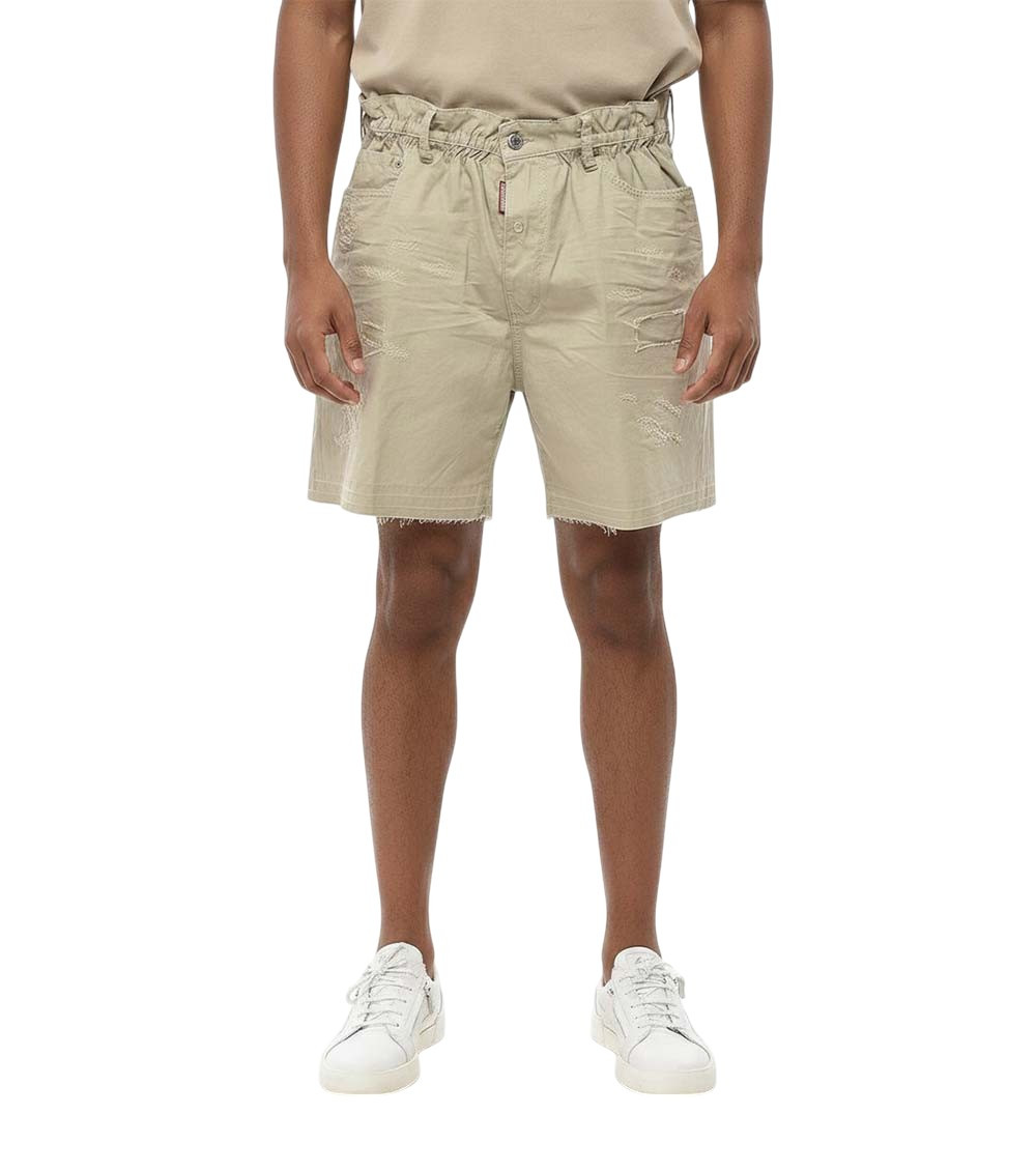 Beige Distressed Shorts