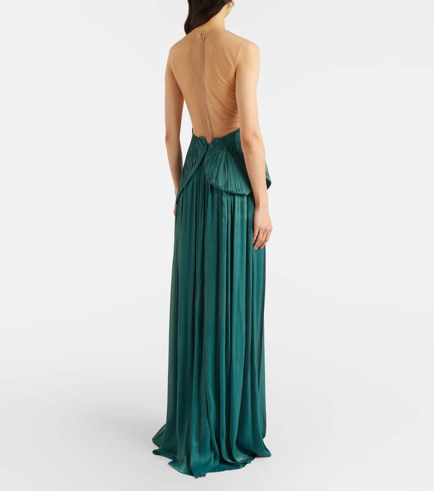 Serenne trompe l'ail pleated lamé gown