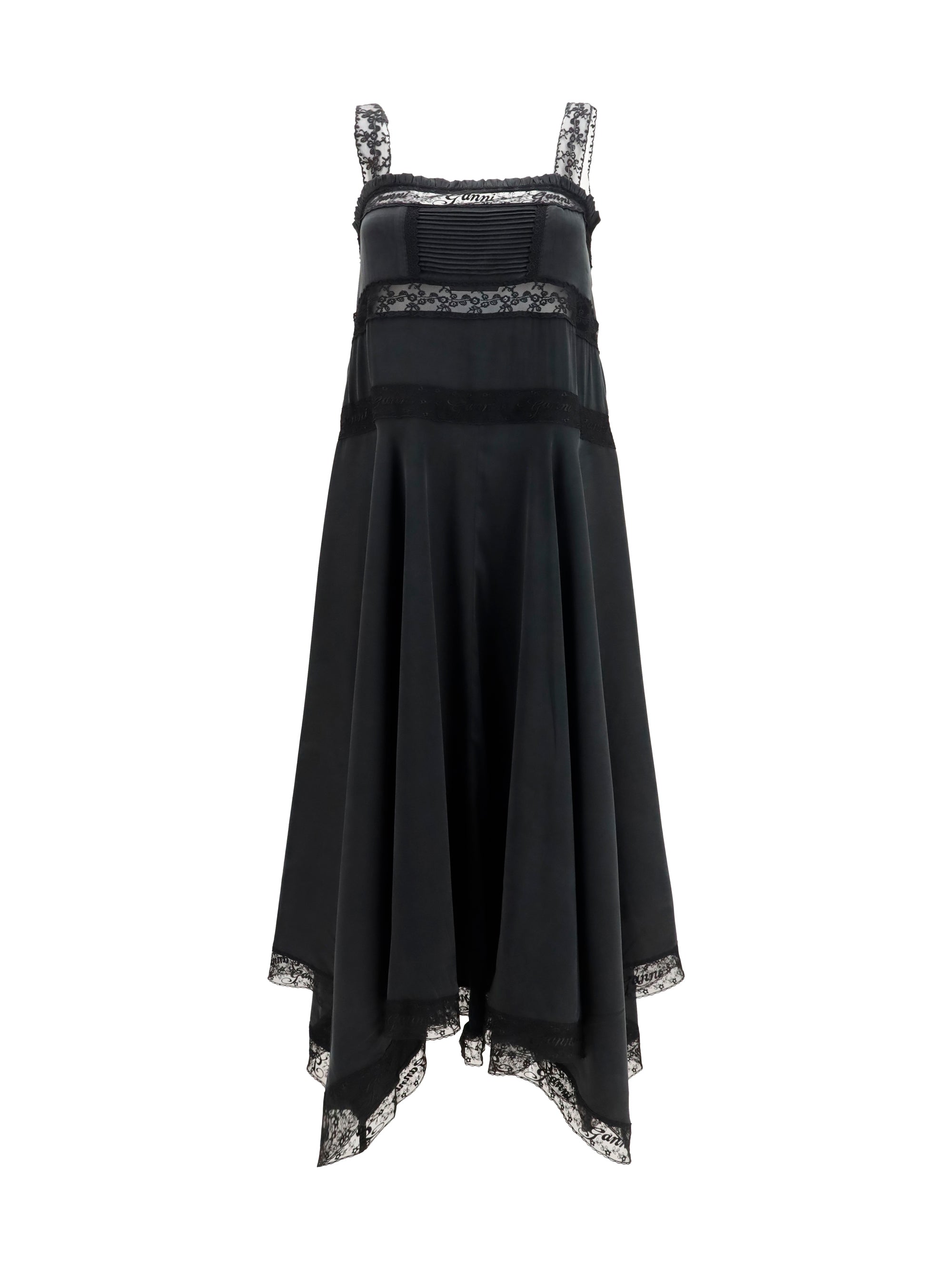 Silk Maxi with Lace Details Dress — Black