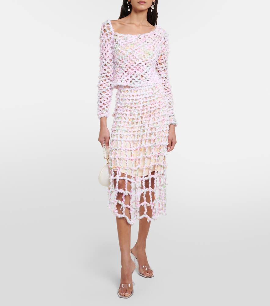 Susan Fang Beaded off-shoulder crochet top