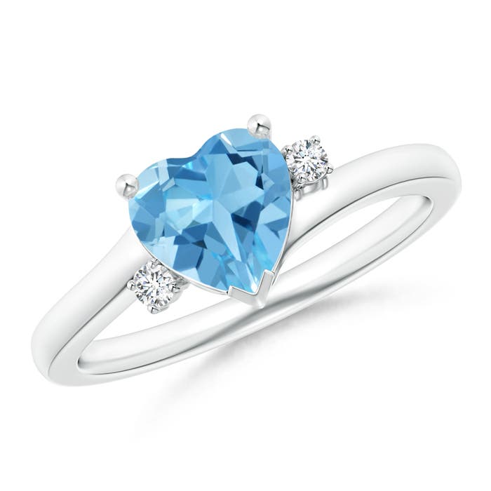 Angara 1.48 Carats Solitaire Heart Swiss Blue Topaz Bypass Ring with Diamonds in Platinum