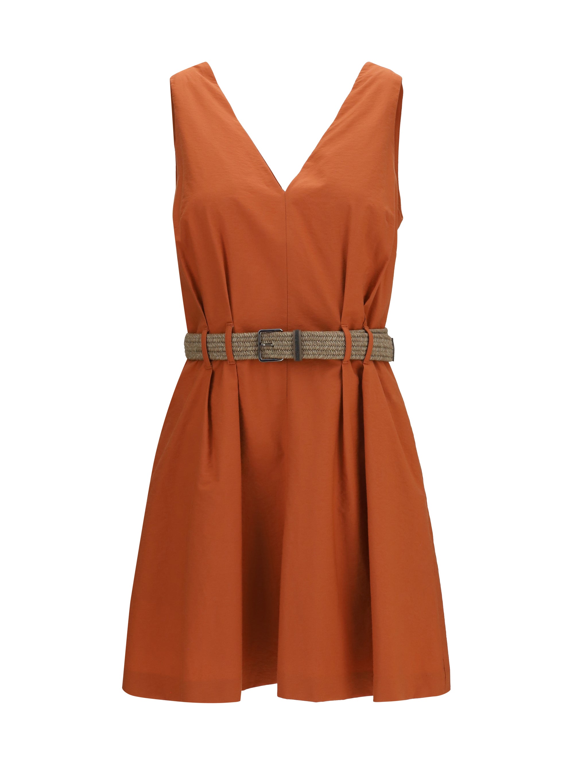 Pleated A-Line Dress — Orange