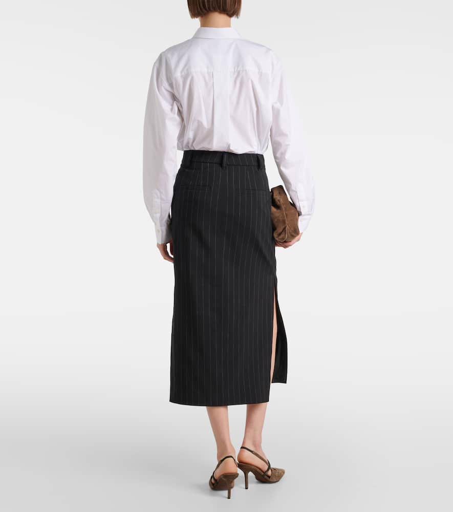 Pinstripe wool and cotton midi skirt