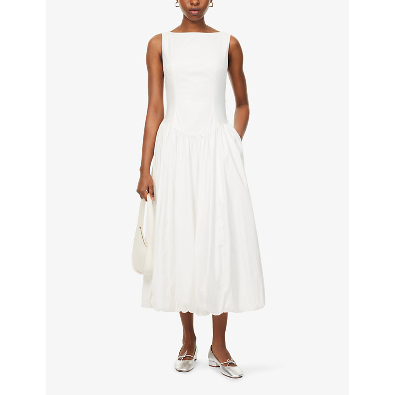 Womens White Elvira Boat-neck Stretch-organic Cotton Midi Dress