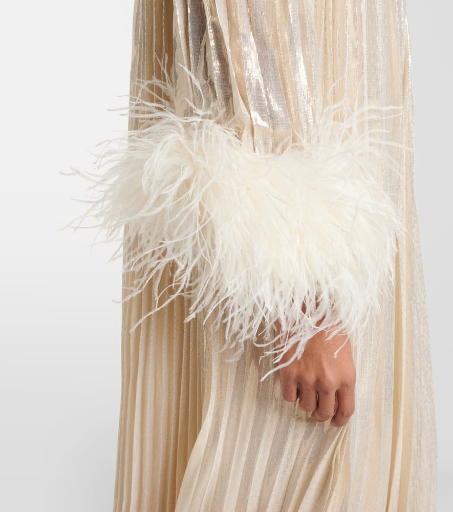 Feather-trimmed silk-blend maxi dress