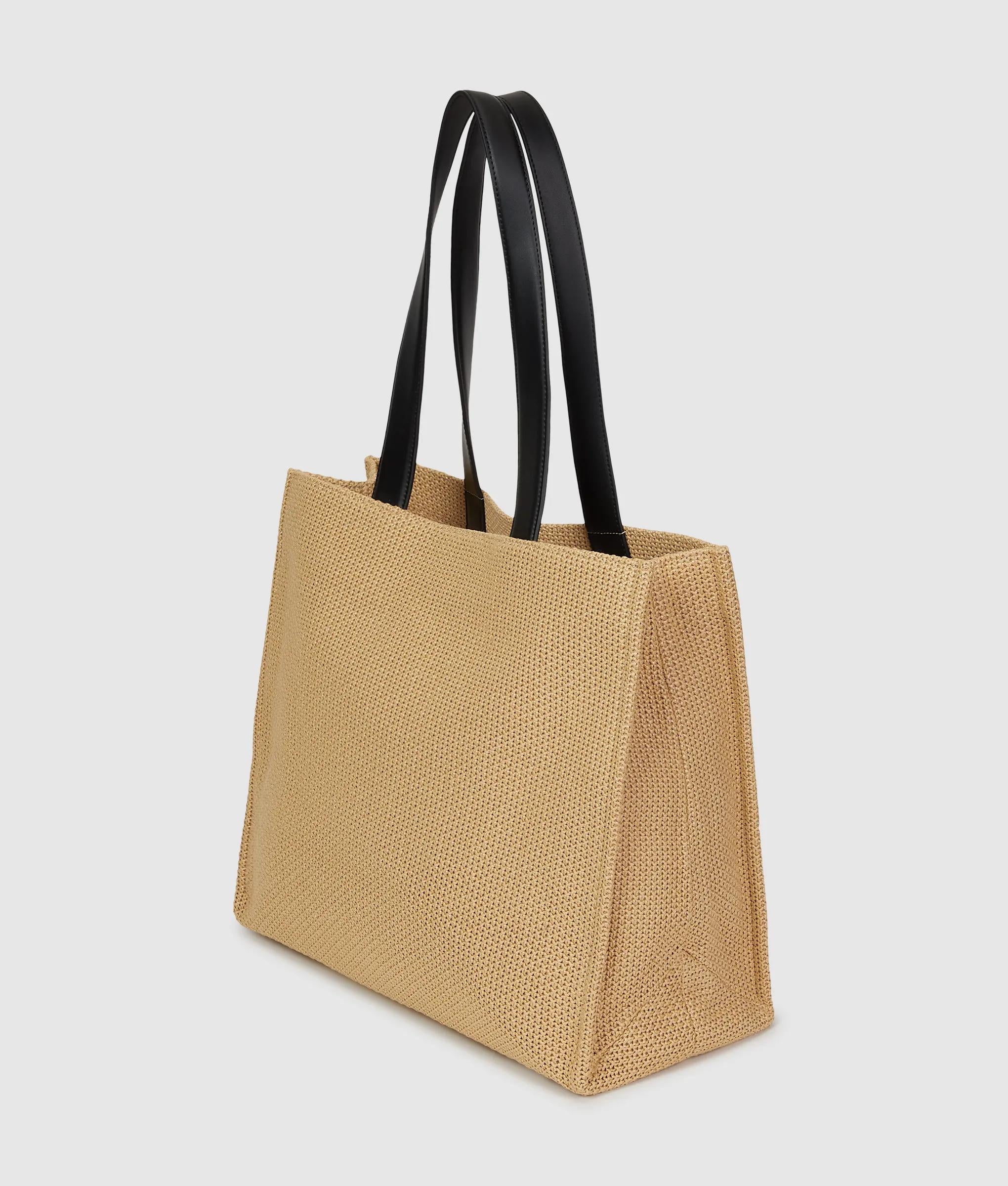 Karl Lagerfeld - Logo Large Square Woven Beach Bag, Woman, Beige, : One
