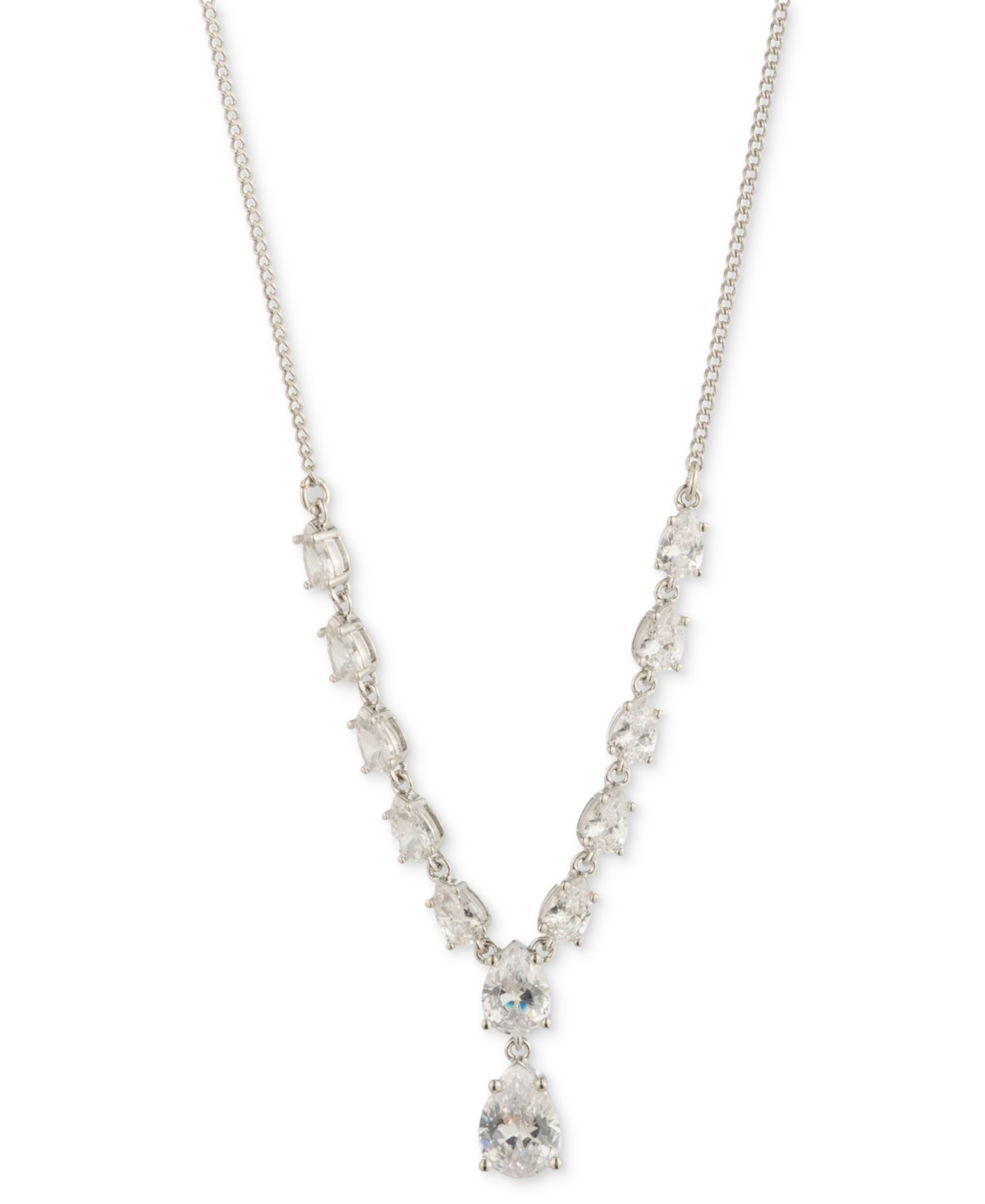 "Silver-Tone Crystal Pear Fancy Lariat Necklace, 16"" + 3"" extender - Crystal White"