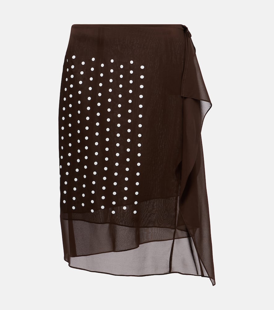 Polka-dot silk-blend midi skirt