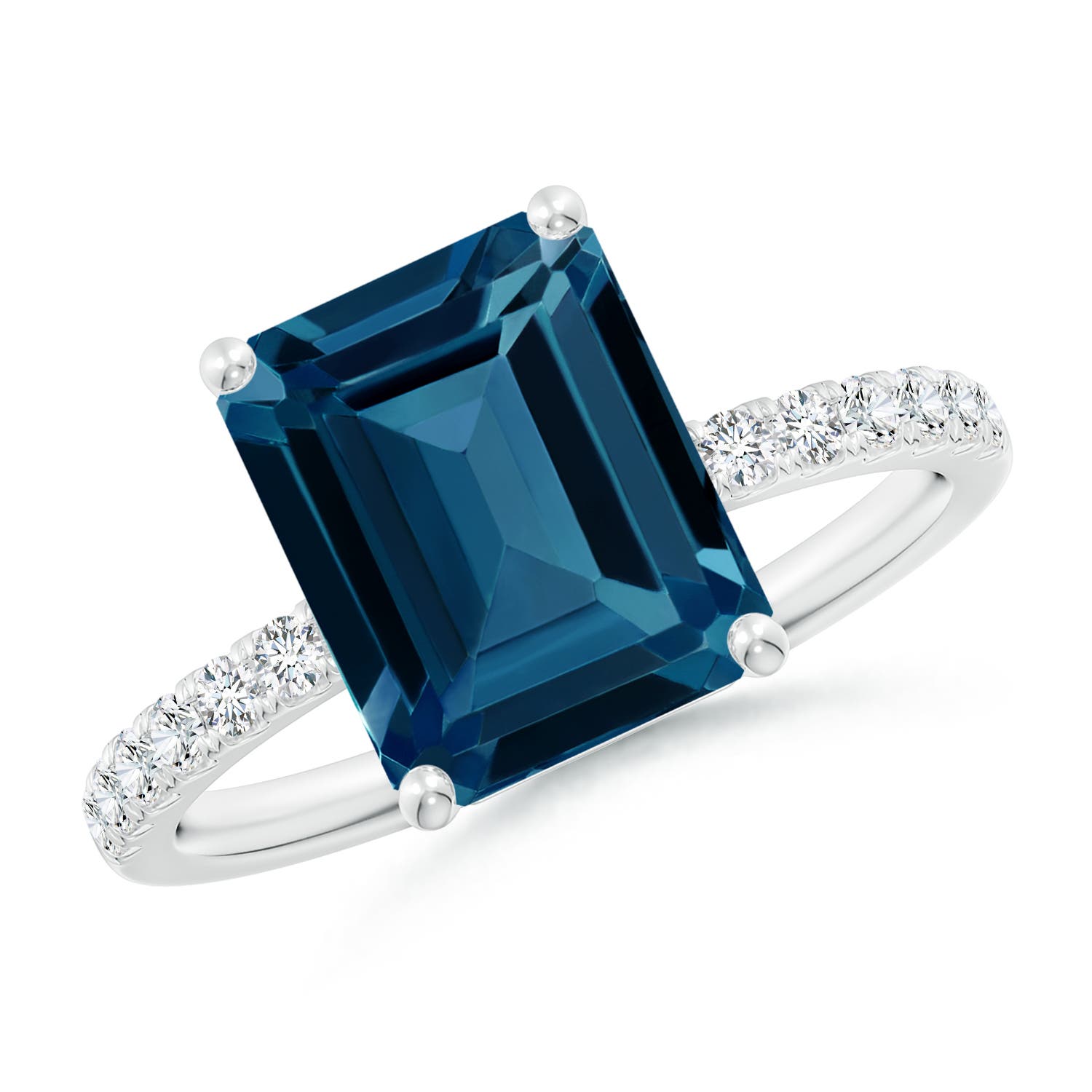Angara 4.0 Carats Emerald-Cut London Blue Topaz Engagement Ring with Diamonds in Platinum