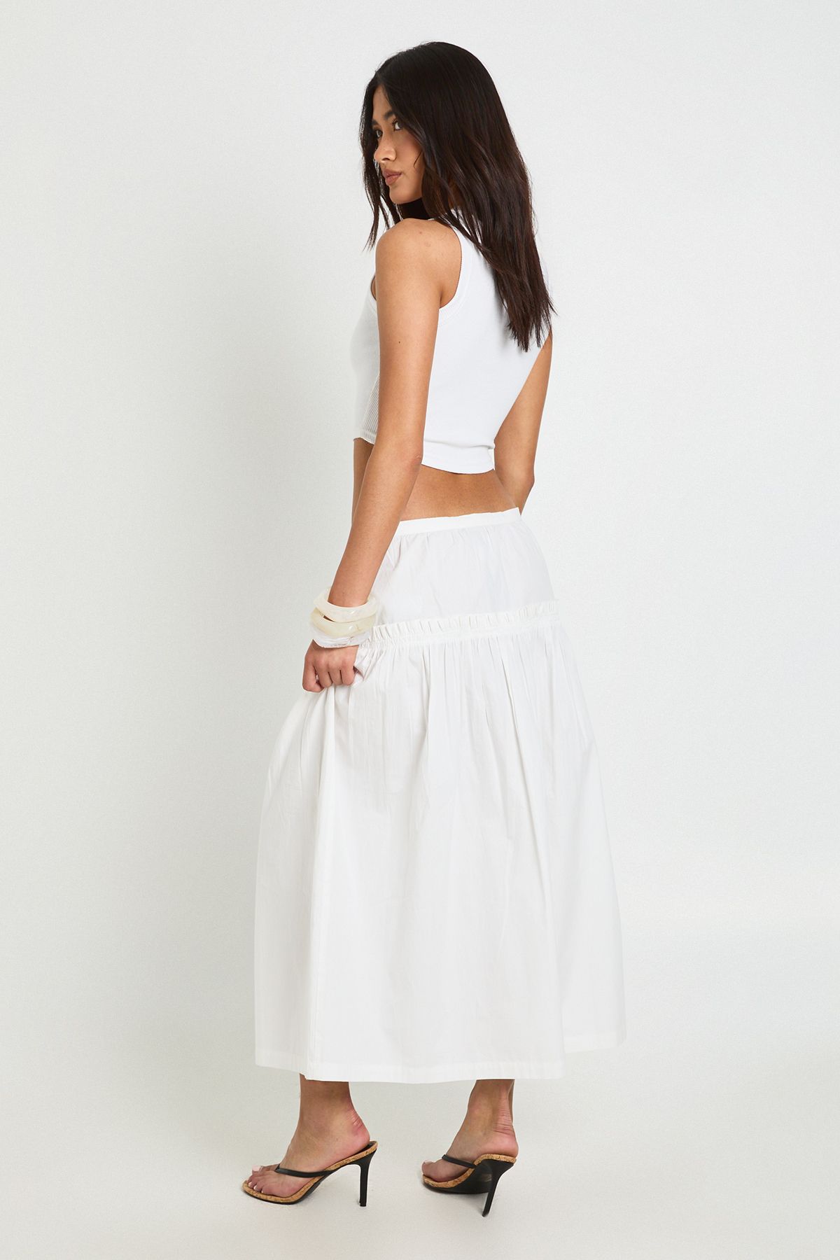 Boohoo Womens Poplin Insert Midaxi Skirt - White