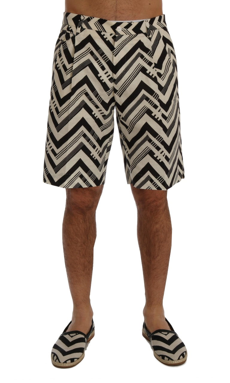 Striped Cotton Linen Shorts — White