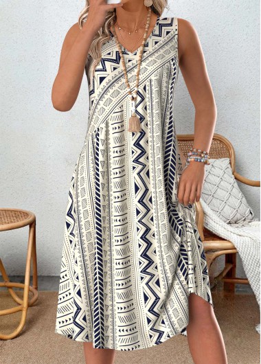 Modlily Multi Color Tribal Print A Line Sleeveless Dre